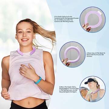Neck Cooler for Summer, Wearable Body Cooling Tube for Heat and Hot Weather, Neck Gel Ice Pack for Outdoor Workers, Sports, Relief from Hot Flashes Or Fever, Reusable Wraps Neck Cooler(Pink-Purple)