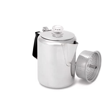 GSI Outdoors Percolator Coffee Pot I Glacier Stainless Steel with Silicone Handle for Camping, Backp...