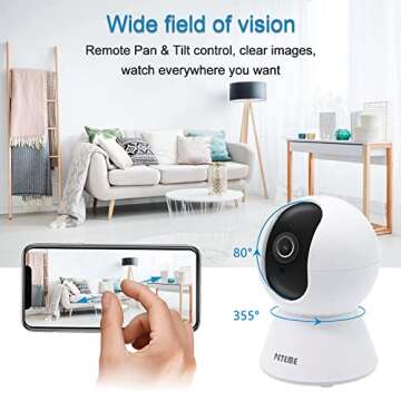 Peteme Baby Monitor, 1080P WiFi Baby Monitor with Camera and Audio 2-Way Audio with Night Vision Cloud Service Available Security Camera Compatible with iOS/Android