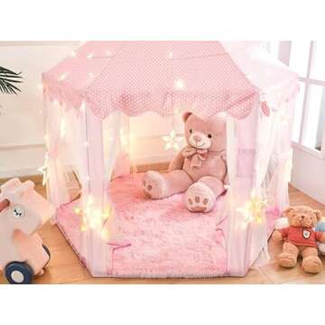 junovo Ultra Soft Rug for Nursery Children Room Baby Room Home Decor Dormitory Hexagon Carpet for Playhouse Princess Tent Kids Play Castle, Diameter 4.6 ft, Pink