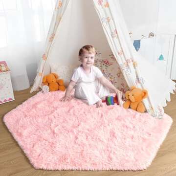 junovo Ultra Soft Rug for Nursery Children Room Baby Room Home Decor Dormitory Hexagon Carpet for Playhouse Princess Tent Kids Play Castle, Diameter 4.6 ft, Pink