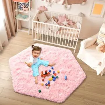 junovo Ultra Soft Rug for Nursery Children Room Baby Room Home Decor Dormitory Hexagon Carpet for Playhouse Princess Tent Kids Play Castle, Diameter 4.6 ft, Pink
