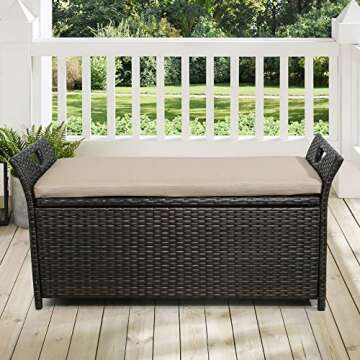 Ulax furniture Outdoor Storage Bench, Deck Box for Patio Furniture, Rattan Style Deck Box w/Cushion (Beige)