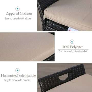 Ulax furniture Outdoor Storage Bench, Deck Box for Patio Furniture, Rattan Style Deck Box w/Cushion (Beige)