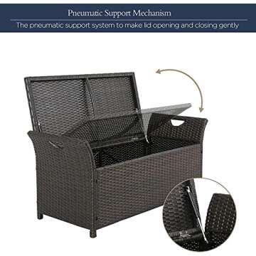 Ulax furniture Outdoor Storage Bench, Deck Box for Patio Furniture, Rattan Style Deck Box w/Cushion (Beige)