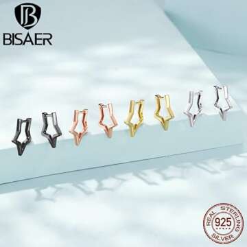 BISAER 925 Sterling Silver Star Hoop Earrings for Teen Girls Small Sleeper Tragus Hoop Earrings for ...