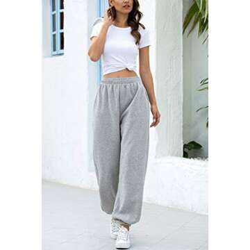 Ru Sweet Women's Active High Waisted Sporty Gym Athletic Fit Jogger Sweatpants Baggy Lounge Pants with Pockets Grey