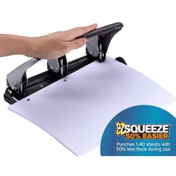 Bostitch Office EZ Squeeze Heavy Duty 3 Hole Punch, 40-Sheet Capacity, Use Less Force, Perfect for H...