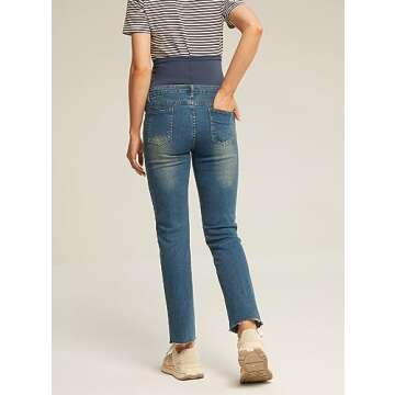 Stylish Women's Maternity Jeans Over Belly with Pockets