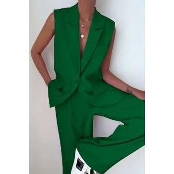 PRETTYGARDEN 2 Piece Outfits for Women Dressy Sleeveless Blazer Jackets Wide Leg Pants Business Casu...