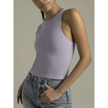 Colorfulkoala Women's Tank Tops Body Contour Sleeveless Crop Double Lined Yoga Shirts(S, Lilac)