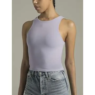 Colorfulkoala Women's Tank Tops Body Contour Sleeveless Crop Double Lined Yoga Shirts(S, Lilac)