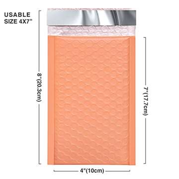 Metronic 50Pcs Poly Bubble Mailers, 4X8 Inch Padded Envelopes Bulk #000, Bubble Lined Wrap Polymailer Bags for Shipping/ Packaging/ Mailing Self Seal -Peach
