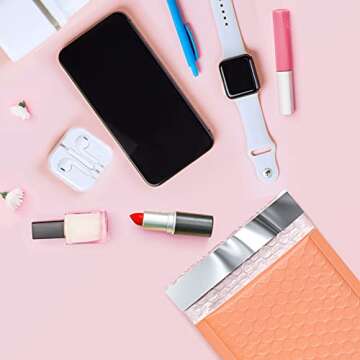 Metronic 50Pcs Poly Bubble Mailers, 4X8 Inch Padded Envelopes Bulk #000, Bubble Lined Wrap Polymailer Bags for Shipping/ Packaging/ Mailing Self Seal -Peach