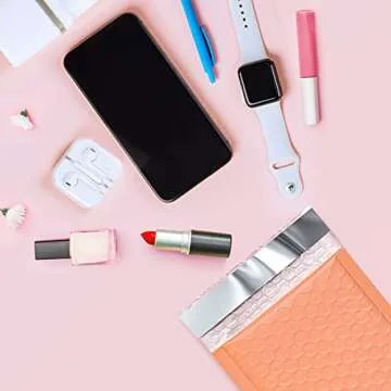 Metronic 50Pcs Poly Bubble Mailers, 4X8 Inch Padded Envelopes Bulk #000, Bubble Lined Wrap Polymailer Bags for Shipping/ Packaging/ Mailing Self Seal -Peach