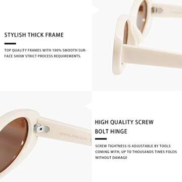 VANLINKER Retro Vintage Oval Sunglasses for Women 90s Polarized Trendy Sun Glasses White Frame Brown Lens