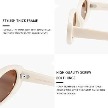 VANLINKER Retro Vintage Oval Sunglasses for Women 90s Polarized Trendy Sun Glasses White Frame Brown Lens