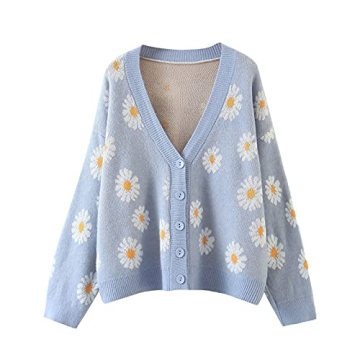 Floral Print Y2K Knit Cardigan Sweater for Women