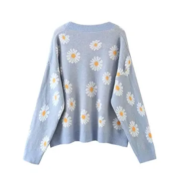Floral Print Y2K Knit Cardigan Sweater for Women