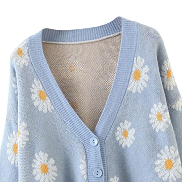 Floral Print Y2K Knit Cardigan Sweater for Women