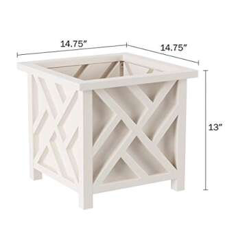 Lattice Design Planter Box - 14.75-Inch-Square Decorative Outdoor Flower or Plant Pot - Front Porch, Patio, and Garden Decor by Pure Garden (White)