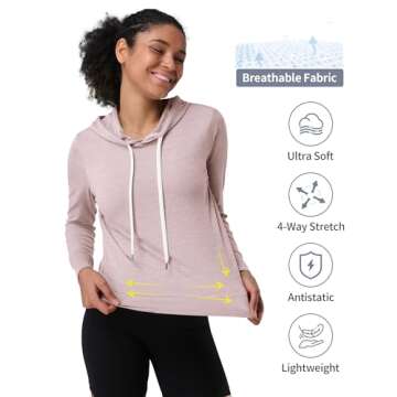 Pioneer Camp Women's Lightweight Hoodies Pullover Thin Soft Gym Hooded Sweatshirt Workout Athletic Running Yoga Casual Tops