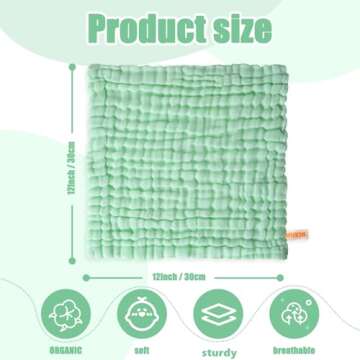 MUKIN Baby Washcloths - Natural Cotton Baby Wipes - Soft Newborn Baby Face Towel for Sensitive Skin-...