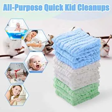 MUKIN Baby Washcloths - Natural Cotton Baby Wipes - Soft Newborn Baby Face Towel for Sensitive Skin- Baby Registry as Shower, 10 Pack 12x12 inches (Green,Blue,White)