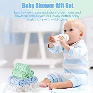 MUKIN Baby Washcloths - Natural Cotton Baby Wipes - Soft Newborn Baby Face Towel for Sensitive Skin- Baby Registry as Shower, 10 Pack 12x12 inches (Green,Blue,White)