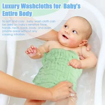 MUKIN Baby Washcloths - Natural Cotton Baby Wipes - Soft Newborn Baby Face Towel for Sensitive Skin- Baby Registry as Shower, 10 Pack 12x12 inches (Green,Blue,White)