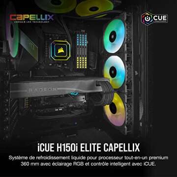 Corsair iCUE H150i Elite Capellix Liquid CPU Cooler, RGB Pump + Fans, 360mm for Radiator