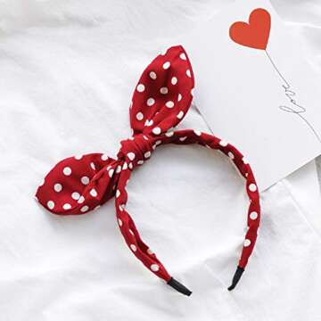 Huachi Bow Headbands for Girls Women Halloween Red Polka Dot Headwrap Cute Turban Hair Hoop Knotted with Bunny Ears Vintage Hair Accessories