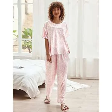 Ekouaer Women's Silk Satin Pajamas Soft Two Piece Sleepwear