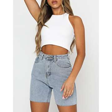 Fangcloudy White Halter Crop Tops for Women Crew Neck Racerback Knit Ribbed Basic Sleeveless Sexy Top,M