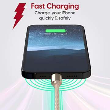 TALK WORKS iPhone Charger Lightning Cable 10ft Long Braided Heavy Duty Cord MFI Certified for Apple iPhone 13, 12, 11 Pro/Max/Mini, XR, XS/Max, X, 8, 7, 6, 5, SE, iPad, AirPods, Watch - Gold