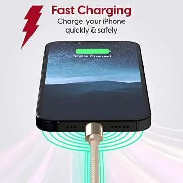 TALK WORKS iPhone Charger Lightning Cable 10ft Long Braided Heavy Duty Cord MFI Certified for Apple iPhone 13, 12, 11 Pro/Max/Mini, XR, XS/Max, X, 8, 7, 6, 5, SE, iPad, AirPods, Watch - Gold