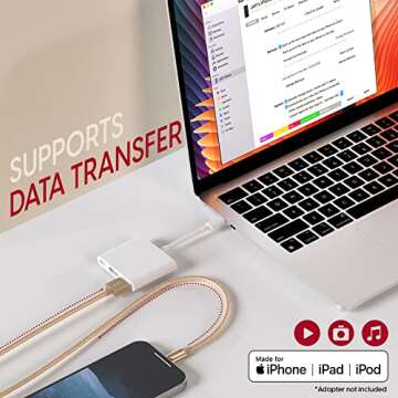 TALK WORKS iPhone Charger Lightning Cable 10ft Long Braided Heavy Duty Cord MFI Certified for Apple iPhone 13, 12, 11 Pro/Max/Mini, XR, XS/Max, X, 8, 7, 6, 5, SE, iPad, AirPods, Watch - Gold