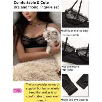 Kaei&Shi Sexy Bra and Panty Set,Ruffle Sheer Bralette Lace Lingerie for Women,Matching Ribbed Thong ...