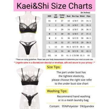 Kaei&Shi Sexy Bra and Panty Set,Ruffle Sheer Bralette Lace Lingerie for Women,Matching Ribbed Thong Two Piece Lingerie Set Petite Boudoir Black X-Small