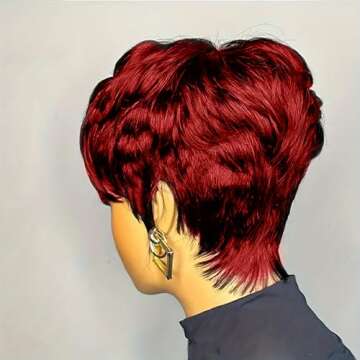 Tgezer Wine Red Short Curly Pixie Wig With Bangs