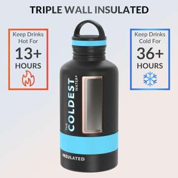 Coldest Insulated Water Bottle with Handle Lid | Leak Proof, Insulated Modern Stainless Steel, Tripl...