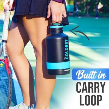 Coldest Insulated Water Bottle with Handle Lid | Leak Proof, Insulated Modern Stainless Steel, Triple Walled, Sport Thermos Bottles, Metal Flask | 64oz