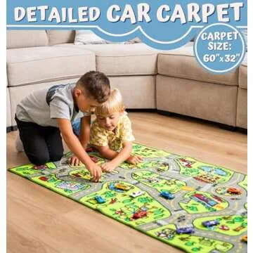 ToyVelt Kids Carpet Playmat Car Rug – Educational Road Traffic Carpet Multi Color Play Mat - Large 60” X 32” Best Kids Rugs for Playroom & Kid Bedroom – for Ages 3-12 Years Old