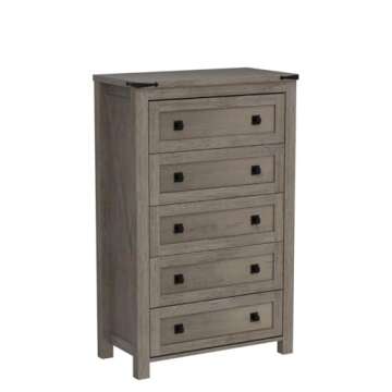 T4TREAM Farmhouse 5 Drawers Dresser Chests for Bedroom, Wood Rustic Tall Chset of Drawers,Dressers Organizer for Bedroom, Living Room,Hallway, Light Rustic Oak