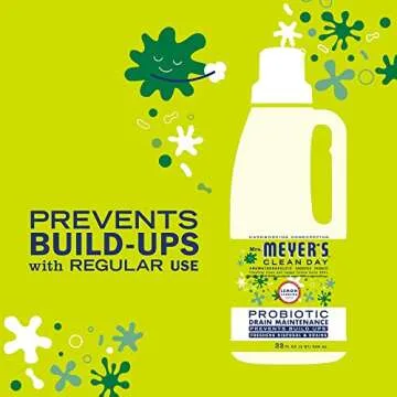 MRS. MEYER'S CLEAN DAY Probiotic Drain Maintenance Liquid, Lemon Verbena, Freshens Disposals and Drains, 32 Fl Oz