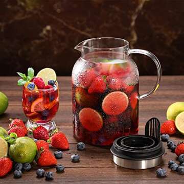 Glass Fruit Infuser Water Pitcher with Removable Lid, High Heat Resistance Infusion Pitcher for Hot/Cold Water, Flavor-Infused Beverage & Iced Tea - 2 Qt