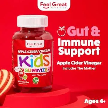 Feel Great Apple Cider Vinegar Gummies for Kids | Rich in Digestive Enzymes & Natural Antioxidants f...