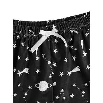 SOLY HUX Women's Cartoon Print Lettuce Trim Cami Top and Shorts Cute Pajama Set Sleepwear Black Star Moon M