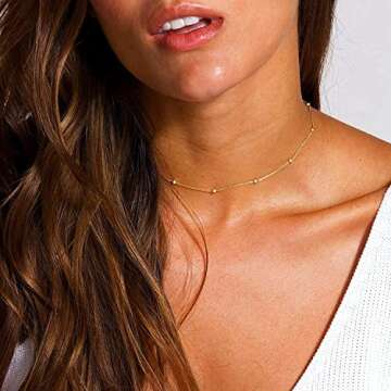 CHESKY Gold Dainty Choker Necklace for Women, 14k Gold Plated Trendy Satellite Beaded Necklaces Mini...