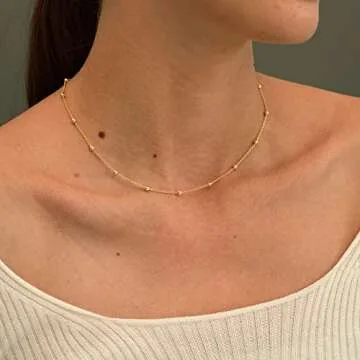 CHESKY Gold Dainty Choker Necklace for Women, 14k Gold Plated Trendy Satellite Beaded Necklaces Minimalist Simple Thin Bead Chokers Short Cute Necklaces Jewelry Gift
